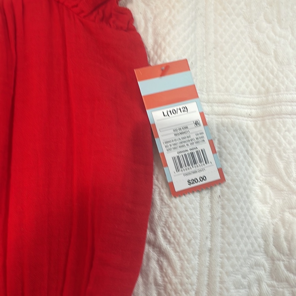Cat and Jack NWT red cotton girls romper size L 10-12. Bright red- elastic waist - Picture 2 of 4